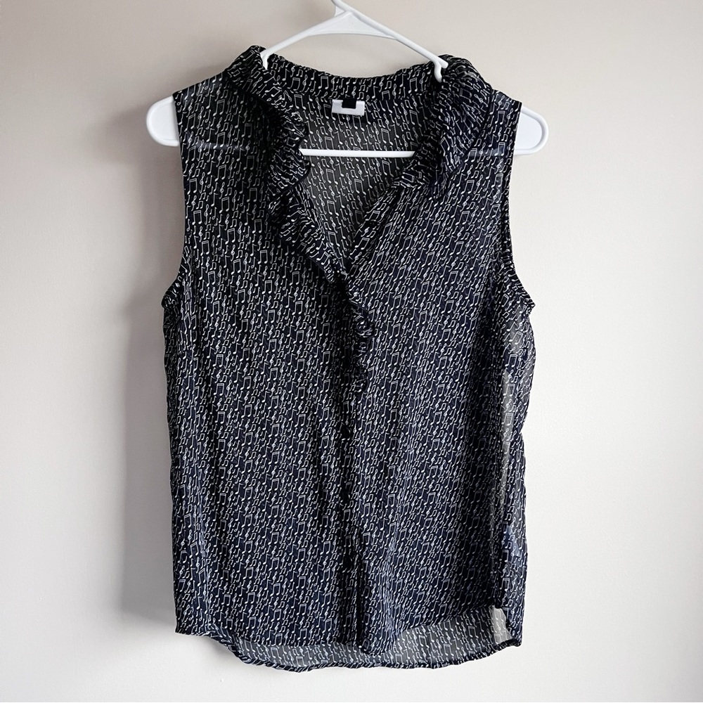 Cabi 5913 Black White Music Sing Along Ruffle Tank Top